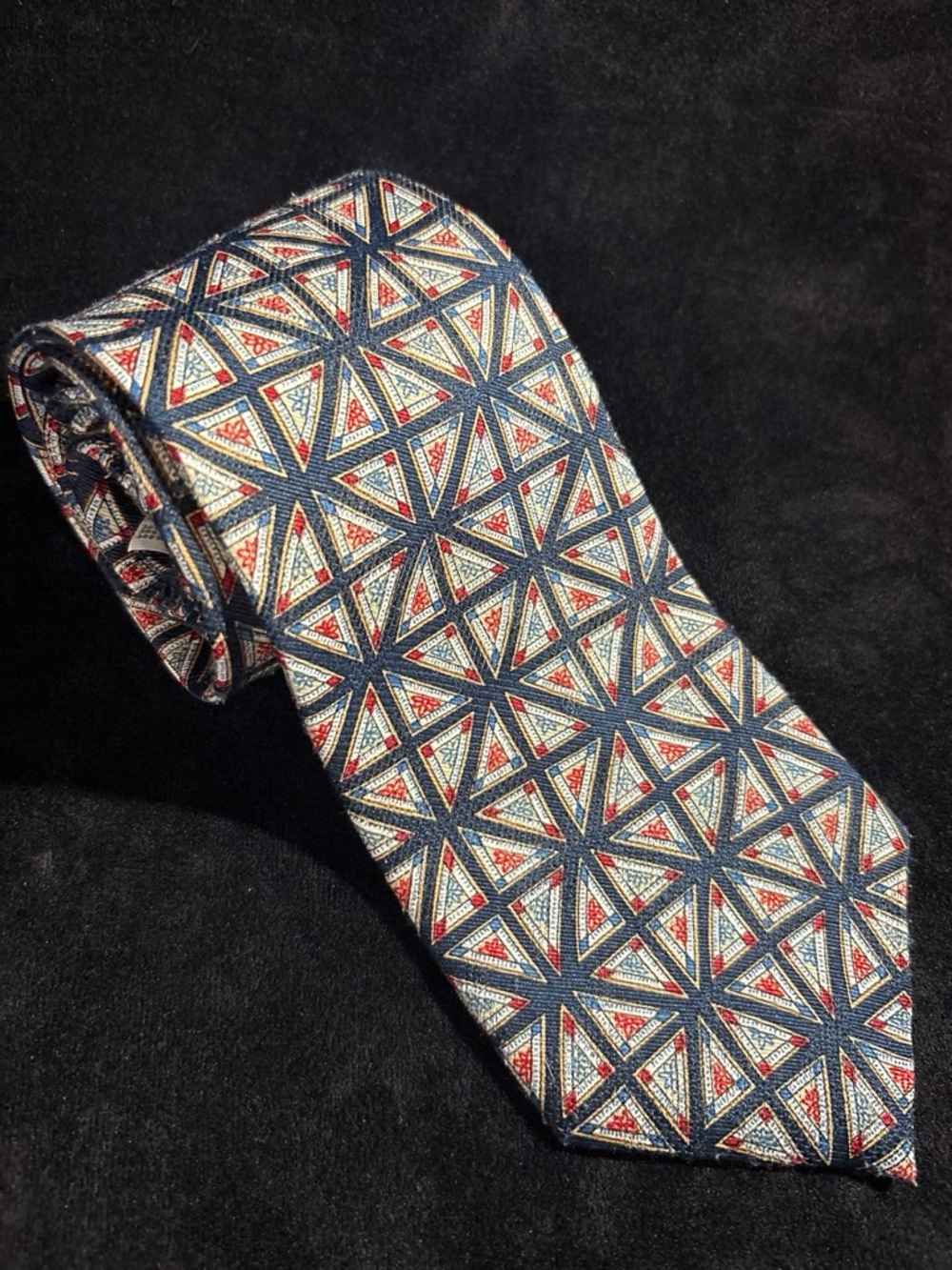 Reed St. James Geometric Triangle Necktie OS Navy Blue Retro Geometric EUC